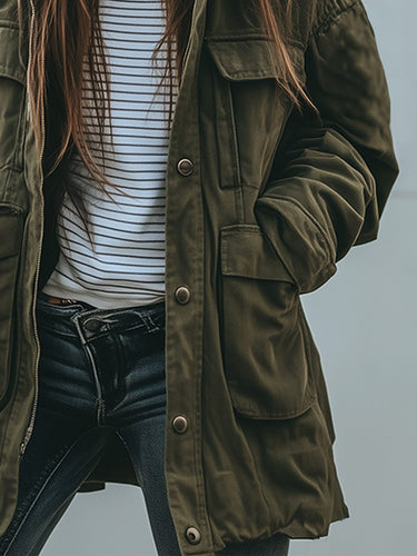 Giacca Utility da donna con tasche a patta e chiusura a bottoni 3