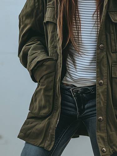Giacca Utility da donna con tasche a patta e chiusura a bottoni 4
