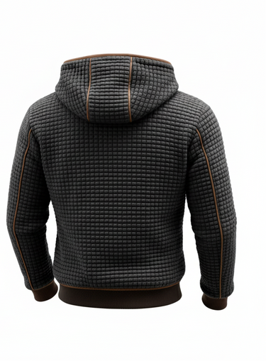 Giacca con cappuccio e zip, texture a griglia, da uomo 2