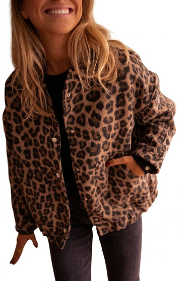 Giacca da donna con stampa leopardata e bottoni a pressione 1