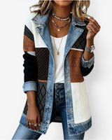 Giacca in maglia a coste da donna con finiture in denim 3