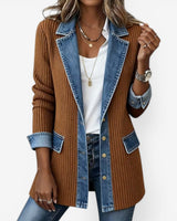 Giacca in maglia a coste da donna con finiture in denim 4