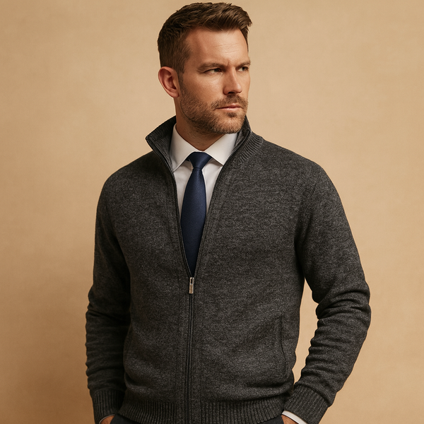 Giacca in maglia da uomo con zip e collo alto 2