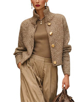 Giacca in maglia testurizzata da donna con bottoni color oro 1