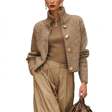 Giacca in maglia testurizzata da donna con bottoni color oro 1