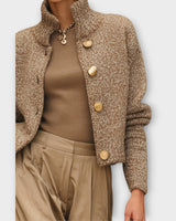 Giacca in maglia testurizzata da donna con bottoni color oro 2