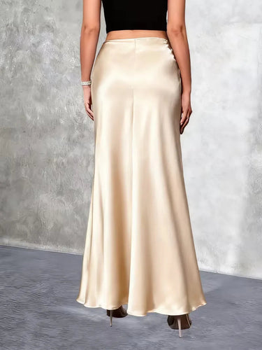 Gonna lunga in raso a vita alta da donna 11