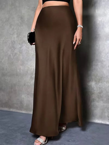 Gonna lunga in raso a vita alta da donna 13