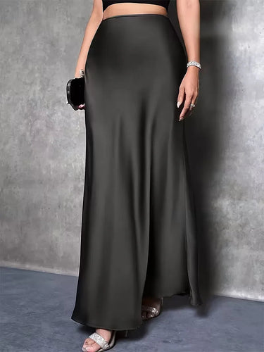 Gonna lunga in raso a vita alta da donna 16