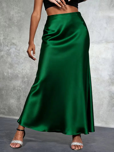Gonna lunga in raso a vita alta da donna 8