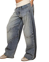 Jeans a gamba larga da donna con design a pannelli 1