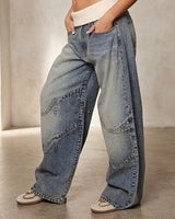 Jeans a gamba larga da donna con design a pannelli 3