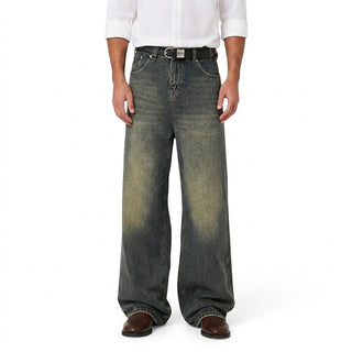 Jeans da uomo a gamba larga con effetto consumato 1