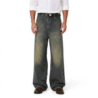 Jeans da uomo a gamba larga con effetto consumato 1