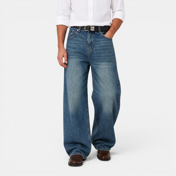 Jeans da uomo a gamba larga con effetto consumato 2