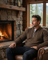 Maglione in maglia a motivi geometrici con zip a un quarto e toppe sui gomiti da uomo 10