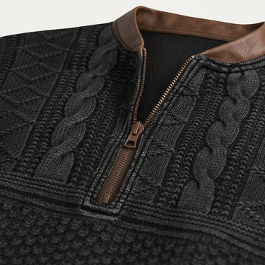 Maglione in maglia a motivi geometrici con zip a un quarto e toppe sui gomiti da uomo 11