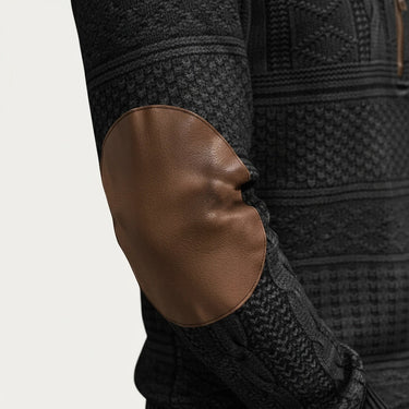 Maglione in maglia a motivi geometrici con zip a un quarto e toppe sui gomiti da uomo 12