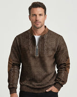Maglione in maglia a motivi geometrici con zip a un quarto e toppe sui gomiti da uomo 4