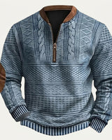Maglione in maglia a motivi geometrici con zip a un quarto e toppe sui gomiti da uomo 7