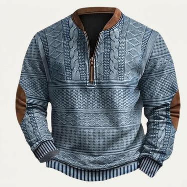 Maglione in maglia a motivi geometrici con zip a un quarto e toppe sui gomiti da uomo 7