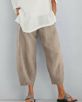 Pantaloni Donna a Gamba Larga e Taglio Cropped con Vita Elastica 2