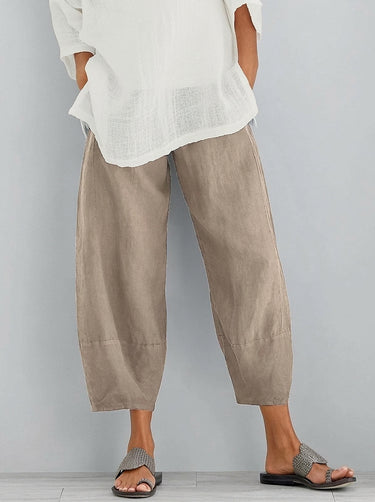 Pantaloni Donna a Gamba Larga e Taglio Cropped con Vita Elastica 2