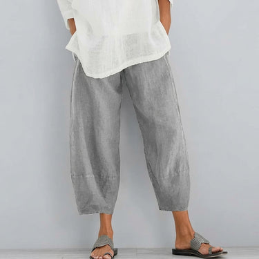 Pantaloni Donna a Gamba Larga e Taglio Cropped con Vita Elastica 4
