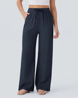 Pantaloni a gamba larga da donna con vita a coulisse 4