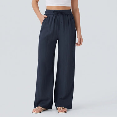 Pantaloni a gamba larga da donna con vita a coulisse 4