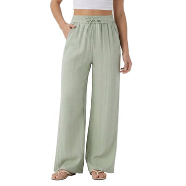 Pantaloni a gamba larga da donna con vita a coulisse 5