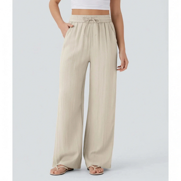 Pantaloni a gamba larga da donna con vita a coulisse 6