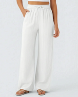 Pantaloni a gamba larga da donna con vita a coulisse 8