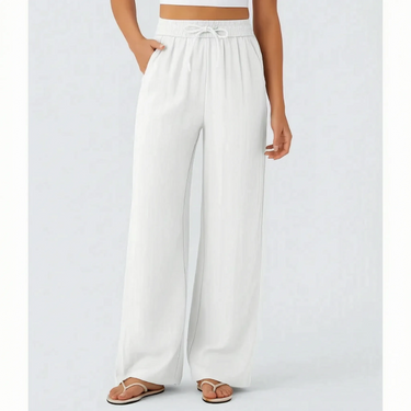 Pantaloni a gamba larga da donna con vita a coulisse 8