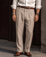 Pantaloni a pieghe da uomo con passanti per cintura 4