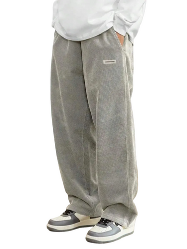 Pantaloni da uomo a gamba larga in velluto a coste con vita elastica 1