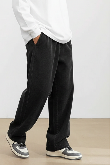 Pantaloni da uomo a gamba larga in velluto a coste con vita elastica 2