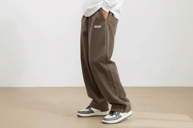 Pantaloni da uomo a gamba larga in velluto a coste con vita elastica 4
