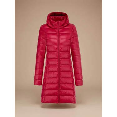 Piumino lungo da donna con cappuccio e chiusura a zip 3