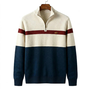 Pullover in maglia da uomo con zip a un quarto e motivo colorblock 1