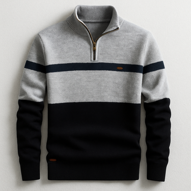 Pullover in maglia da uomo con zip a un quarto e motivo colorblock 5