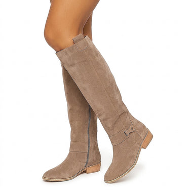 Stivali al ginocchio da donna in camoscio con zip laterale e tacco largo 1