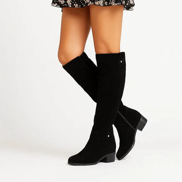 Stivali al ginocchio da donna in camoscio con zip laterale e tacco largo 4