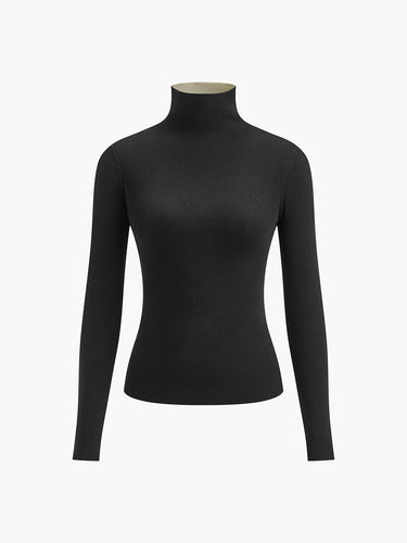 Top a maniche lunghe a coste con collo alto da donna 7