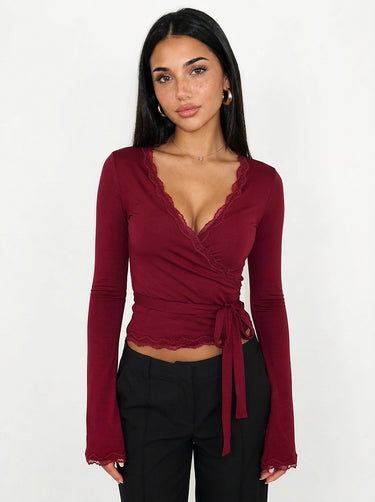 Top a portafoglio da donna con finiture in pizzo e laccio laterale 2
