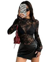 Top da donna a maniche lunghe in pizzo con collo alto 8