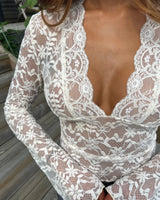 Top da donna in pizzo a maniche lunghe con scollo a V 3