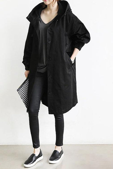 Trench coat da donna con cappuccio e chiusura a bottoni 2