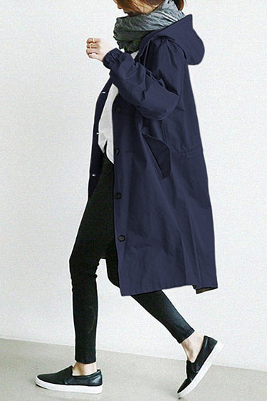 Trench coat da donna con cappuccio e chiusura a bottoni 4