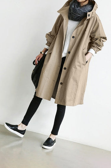 Trench coat da donna con cappuccio e chiusura a bottoni 5